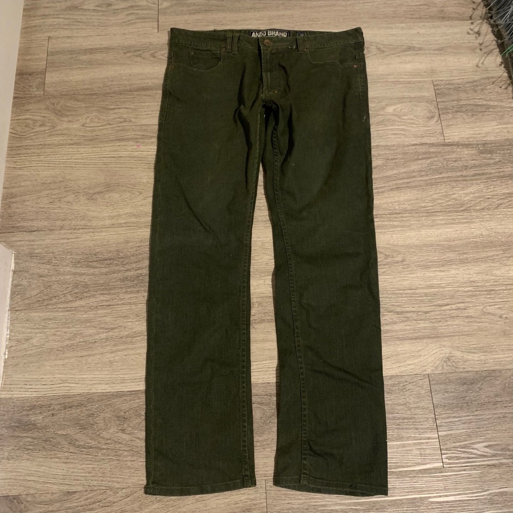 AKOO Brand Slim Fit Olive Green Jeans Mens 36 Streetwear Denim Pants